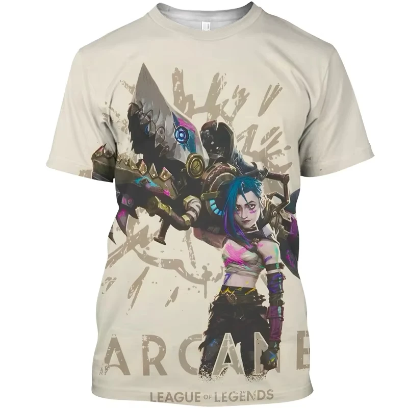 New Arcane League Jinx Anime T-shirts 3D Printed Men Women Short Sleeve O-Neck T Shirt Loose Casual Top Harajuku Men Cartoon Tee