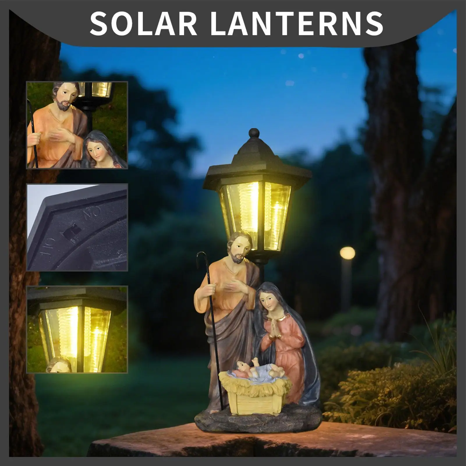Solar Lanterns Outdoor Waterproof Jesus Garden Lanterns Solar Powered Lights Nativity Scene Ambient Lighting Outside Decorations