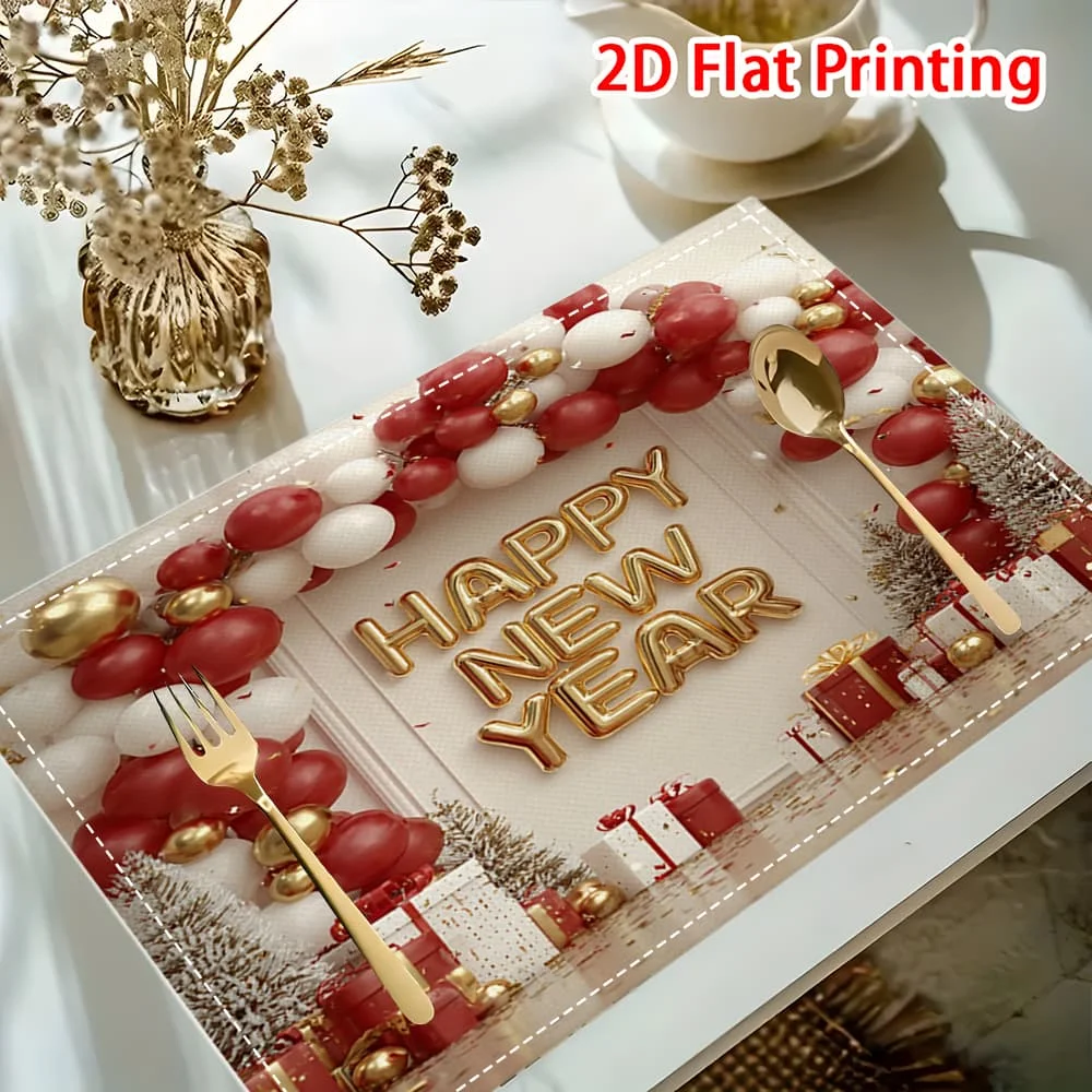 VIKAMA 4/6/8/10pcs New Year placemats machine washable light luxury HAPPY NEW YEAR party dining table holiday decoration
