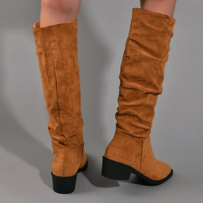 Bottes à canon haut de grande taille pour femmes, bottes de mode populaires, document solide, commerce extérieur, printemps, automne et hiver 2024