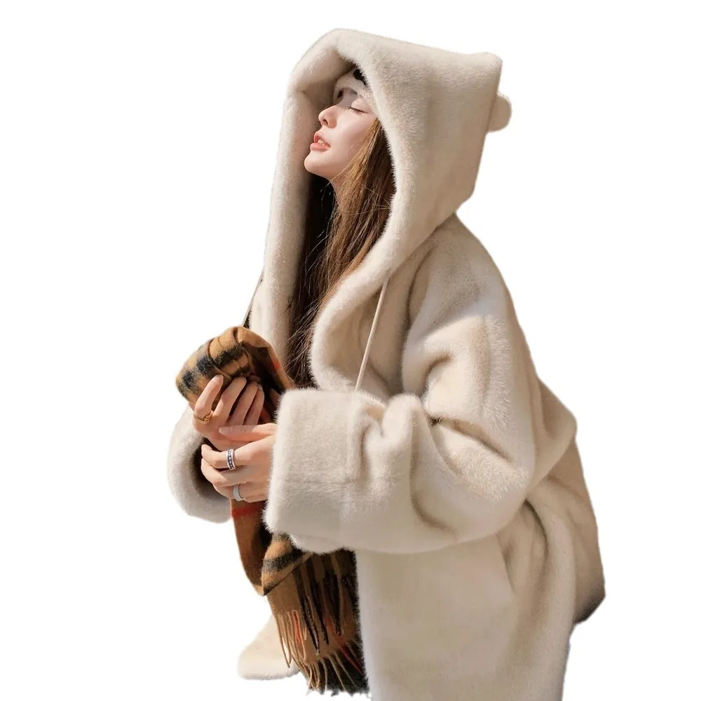 Winter Coat for Women 2025, Hooded Thick Faux Fur Jacket, Fluffy Shaggy Overcoat High Street Style Warm Outerwear