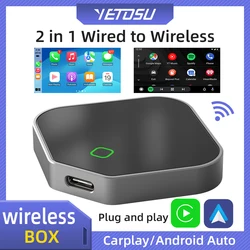 New 2in1 Wired to Wireless CarPlay Android Auto Adapter for OEM Car Radio With USB/Type C Plug and Play Dongle BT WiFi Smart Box