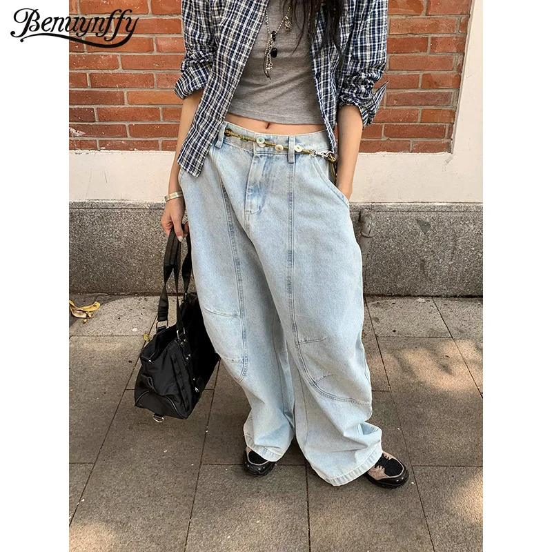 

Benuynffy Y2k High Street Retro Baggy Jeans Women 2026 Spring New 2000s Low Waist Oversize Wide-leg Washed Denim Long Trousers