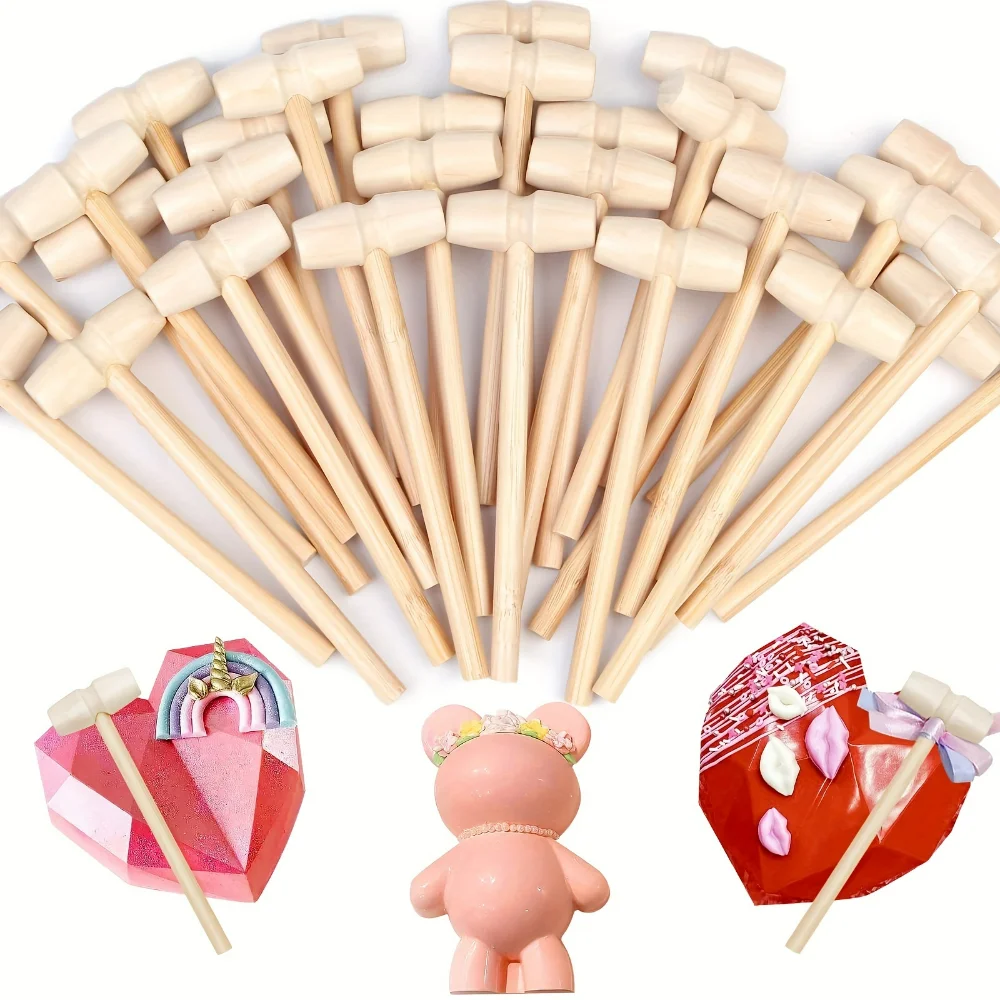 

15pcs/30pcs, Multi-Purpose Breakable Heart Hammer for Chocolate, Crab, and Lobster Cracking - Natural Wooden Mallet for DIY Maki