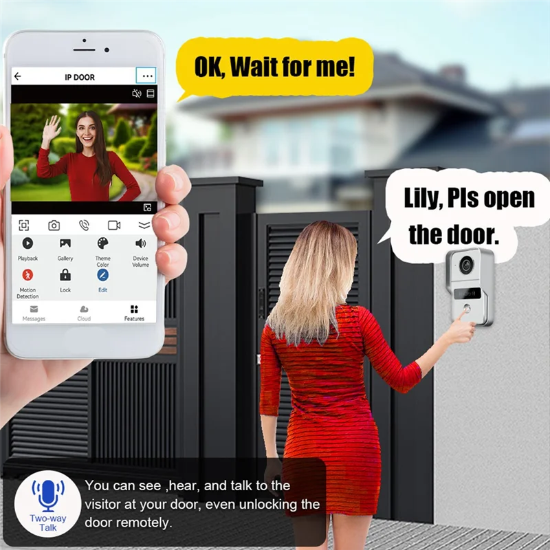 ABKI-2MP Tuya Dzwonek do Drzwi Wifi Wideodomofon Kamera 1080P Czujnik Ruchu Alarm Bezpieczeństwo Inteligentny Dom/Biuro Zdalne Otwieranie