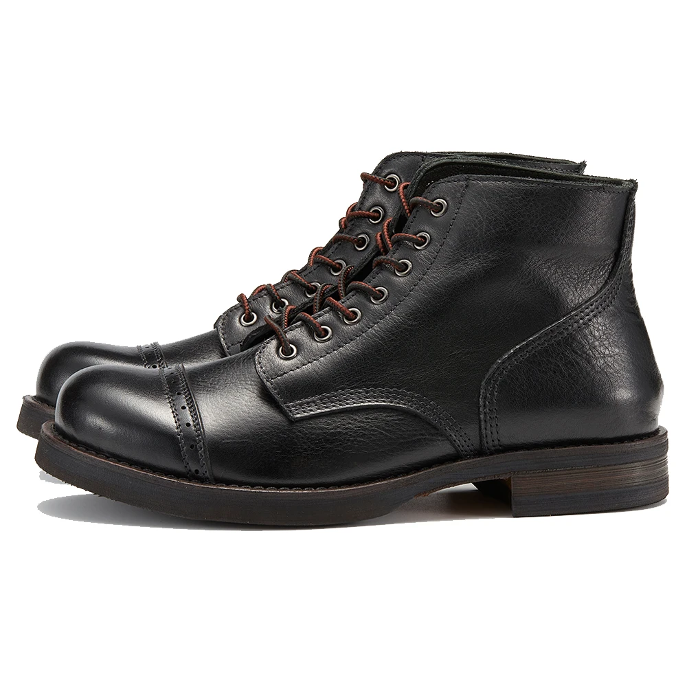 Precision Stitch Boots Men Vegetable Tanned Leather Horseriding Shoes Combat Ourdoor Driving Boots