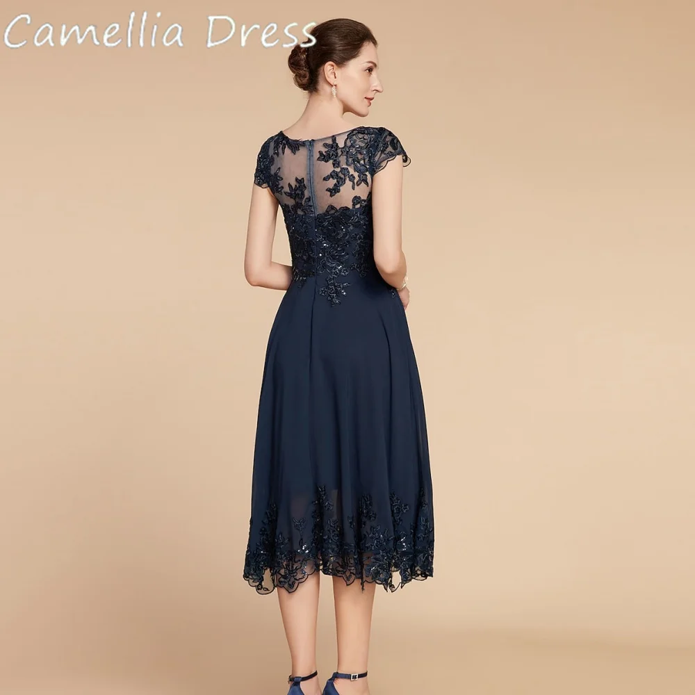 Camellia Elegant Female Dress A Line Lace Wedding Party Dresses Chiffon Cap Sleeves Mother of Bride Dresses Robe De Soirée