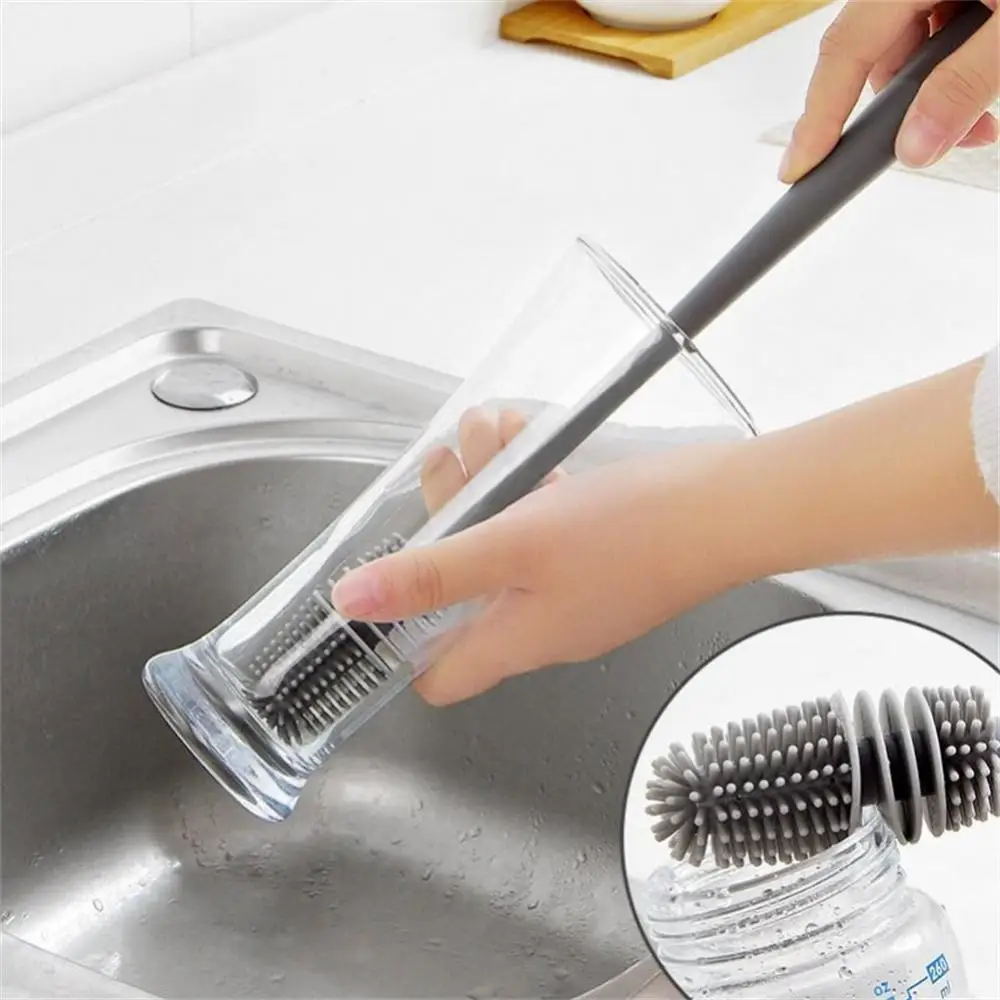 Silicone sữa chai bàn chải cup Scrubber Glass Cleaner dài xử lý uống chai sạch bàn chải Nhà Bếp Làm sạch công cụ