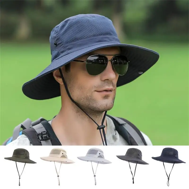 Safari Sun Hat Wide Brim Breathable Men Bucket Hat Quick-Drying Sports Headgear For Camping Beach Cycling Hiking