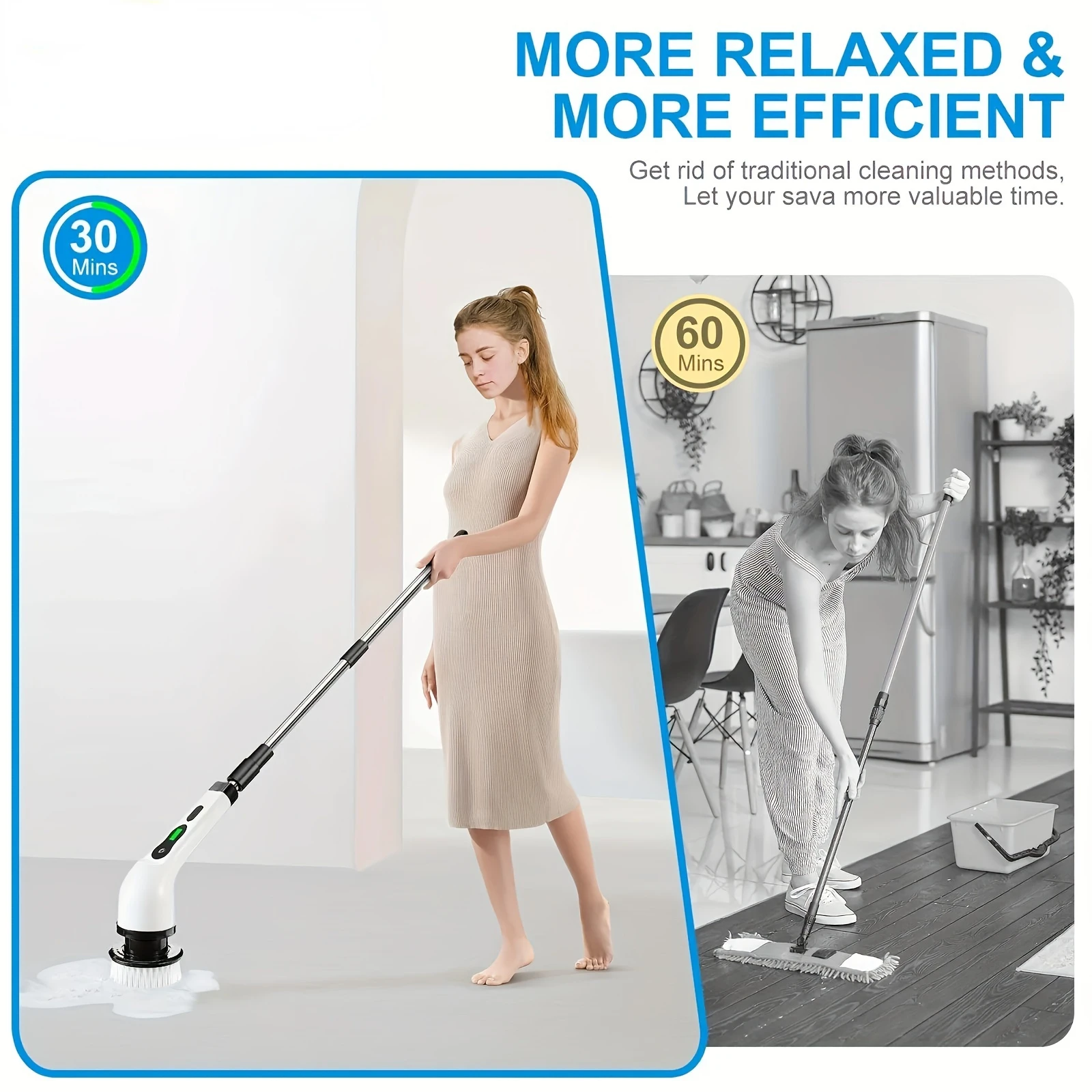 Electric Cleaning Brush 2-gear Electric Rotary Floor Scrubber Wireless Cordless 360 Adjust Extension Handle Home Cleaning Tools