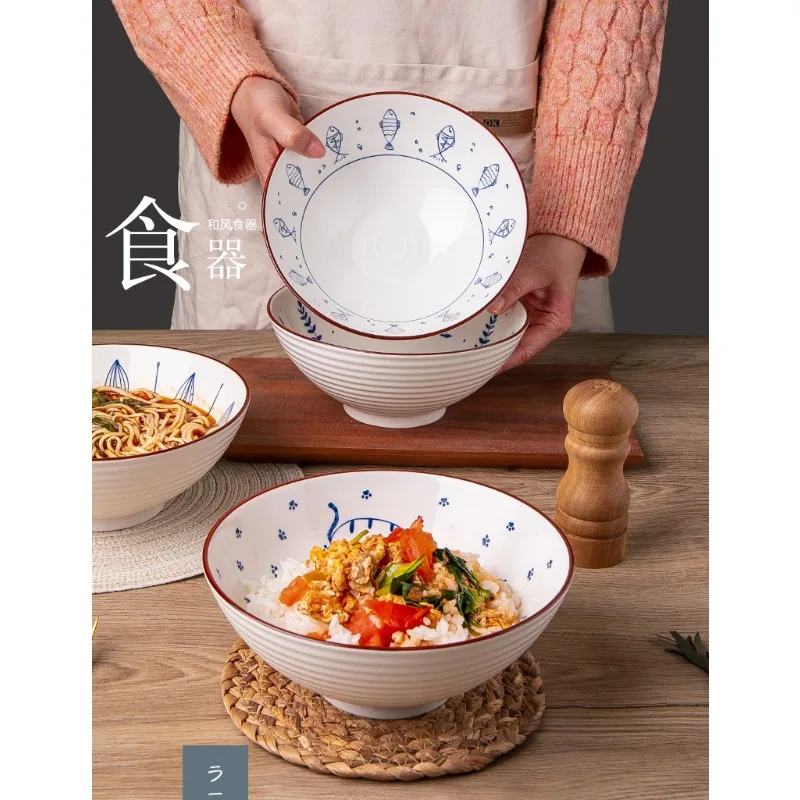 Cuenco de Ramen japonés de Color bajo vidriado, vajilla de cerámica, sombrero, cuenco para fideos, aproximadamente 1000ml, un cuenco y un plato