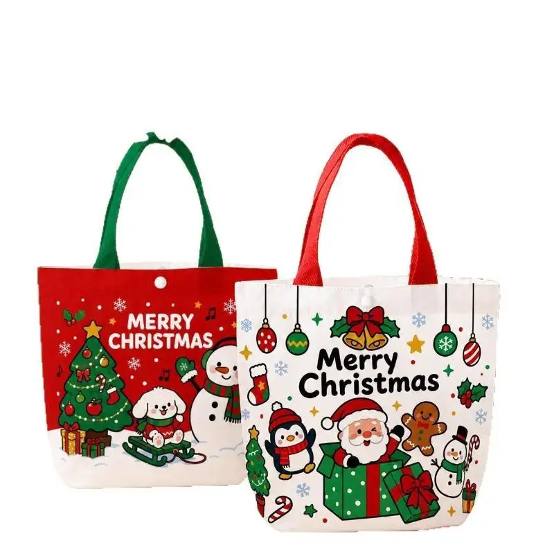 Weihnachtliche Handtasche aus Stoff, Cartoon-Weihnachtsmann, Weihnachtsbaum, Geschenktüte, Frohe Weihnachten, Dekoration, Noel, Natal, Navidad, Frohes Neues Jahr 2025 – Detail 5