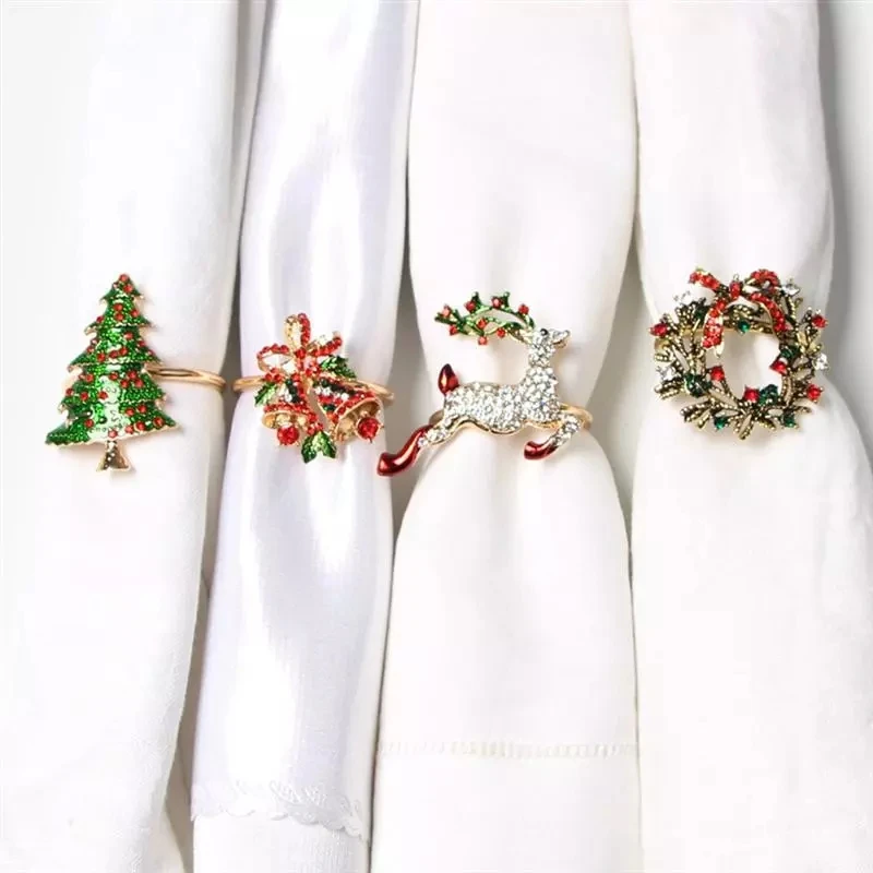 ABLU-4Pcs Christmas Napkin Rings Napkin Clasps Alloy Napkin Rings Napkin Buckles Dinner Wedding Party Table Decoration