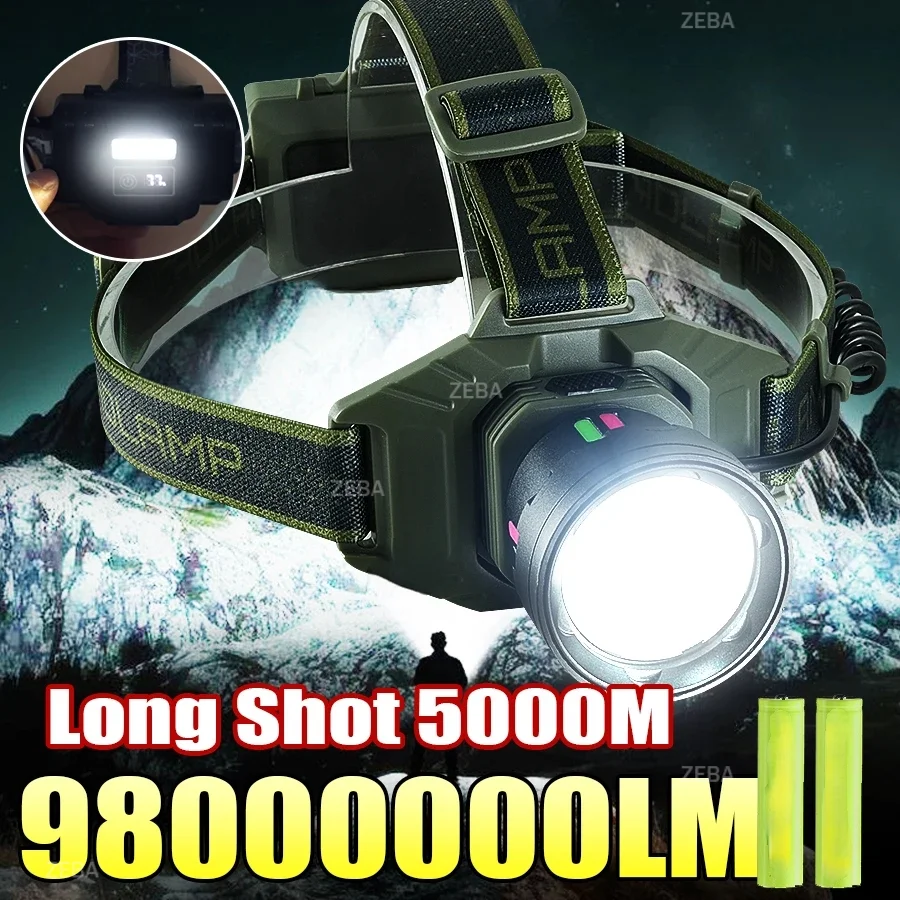 potente-torcia-frontale-a-led-2026-con-proiezione-ricaricabile-2-18650-luminosa-per-pesca-e-campeggio