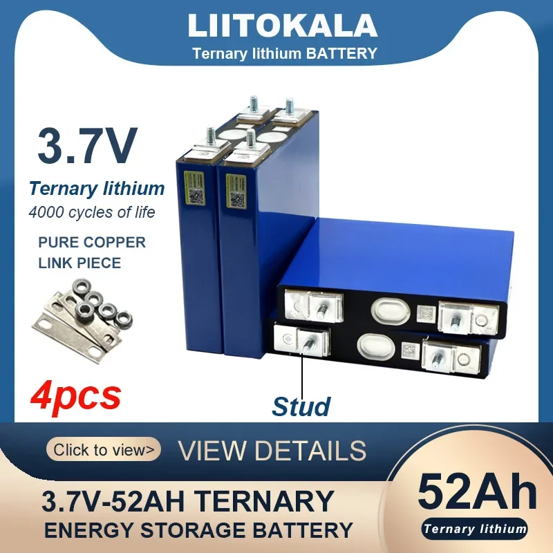 4pcs LiitoKala 3.7V 52Ah battery Ternary lithium for 12V 24V Golf cart Car lighter Motorcycle Car motor batteries modification