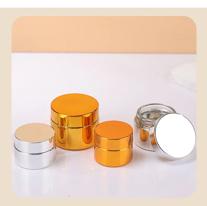 Glascremetiegel in verschiedenen Größen 10g 20g 30g 50g, galvanisierte Gold- und Silber-Kosmetikverpackung, Behälter für Augencreme-Proben. – Detail 9