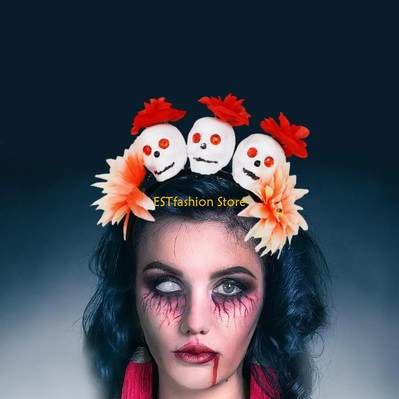 Y5GC Fairy Halloween Skull Stirnband mit Rose Party Geben Sie Geschenk für Jungen Mädchen