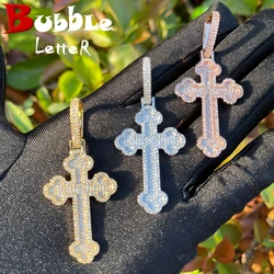 Bubble Letter Iced Out Cross Necklace for Women Micro Pave Pendant Real Gold Plated Hip Hop Jewelry 2023 Trending
