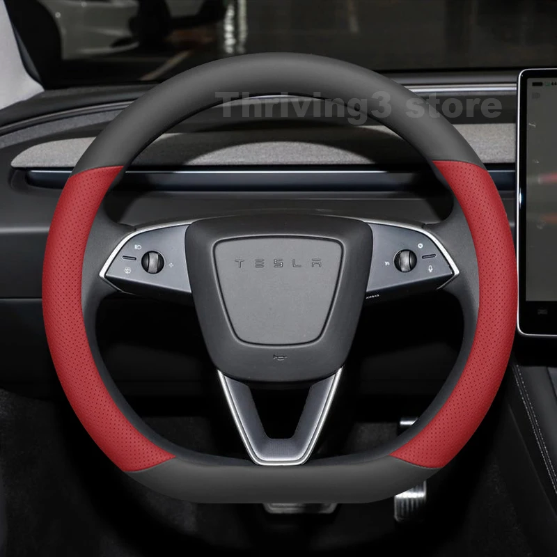 Leather Car Steering Wheel Cover For NEW Tesla Model Y Juniper 2025 2026 Car Style Auto interior Tesla Model Y 2026 Accessories