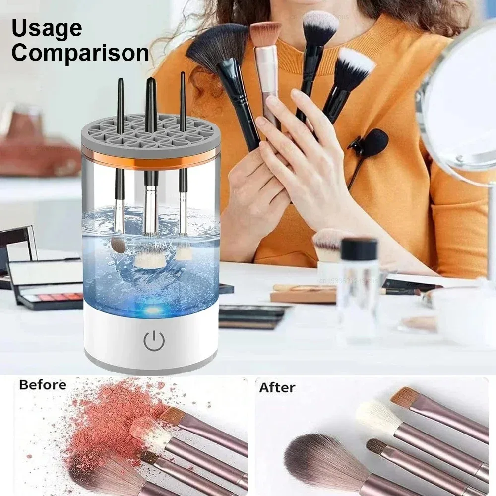 USB Electric Makeup Brush Cleaner 3 in 1 Portable Quick Dry with Drying Rack Lazy Cleaning Tool for Makeup Brushes