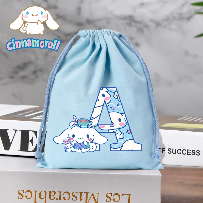 Sanrio Canvas Drawstring Bag Cute A-Z Print Cartoon Anime Holiday Party Candy Bags Cotton Kids Toys Gifts Jewelry Storage Pocket