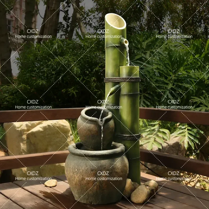 Japanese Style Rockery Water Fountain Garden Ornament Floor Standing Running Water Feature for Courtyard Landscaping Bonsai