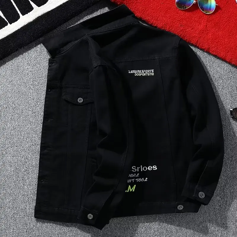 

Men's Autumn Winter Large Size 250 Pou Denim Jaet Baseball Sle Bla Outerwear Casual Faion Korean Version Top