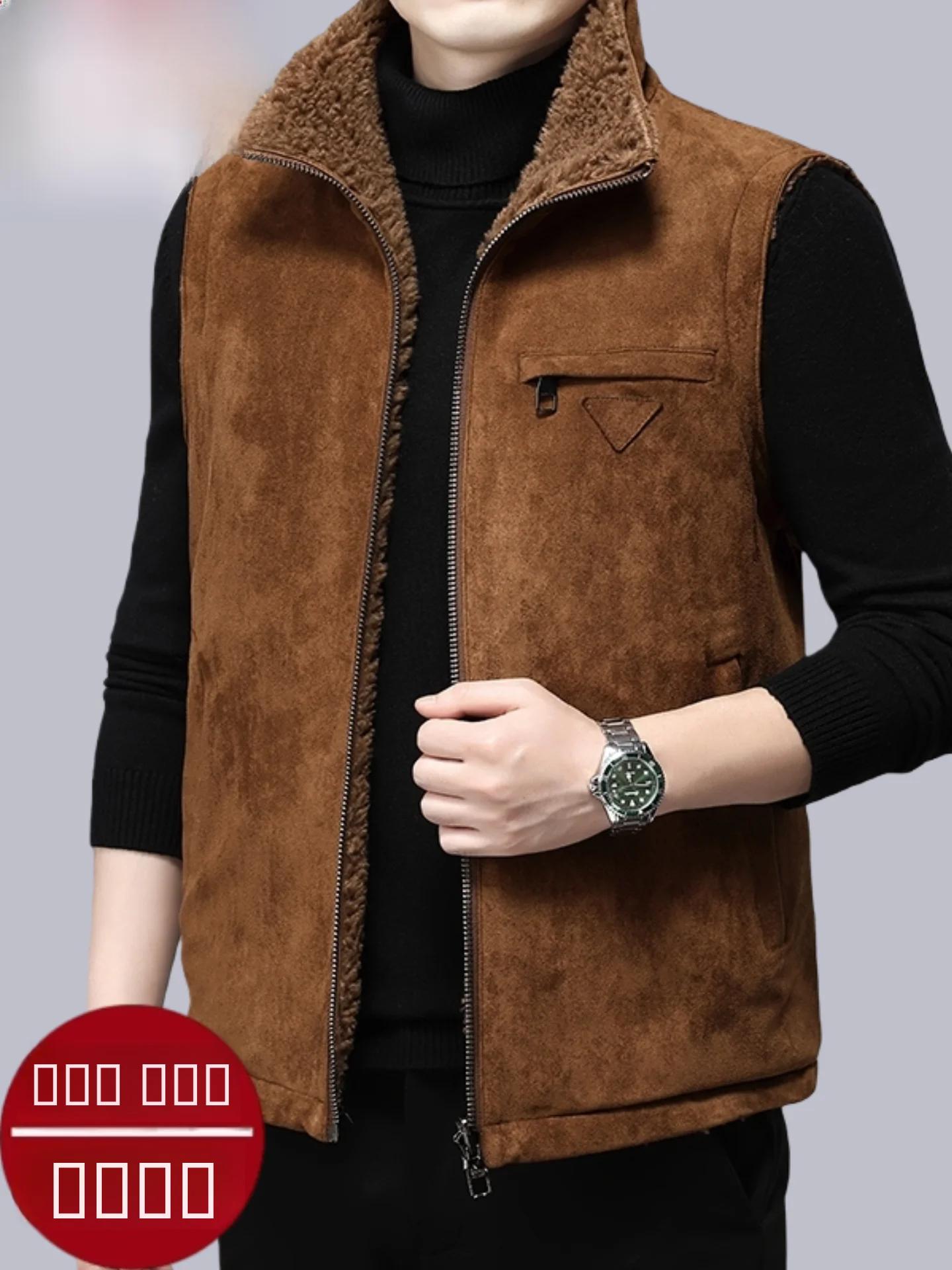 

Pierre Cardin Men's Thiened Lamb Fur Vest Double-Sided Wear Warm Busin Casual Woolen Sweater for Middle-Aged Dad Winter