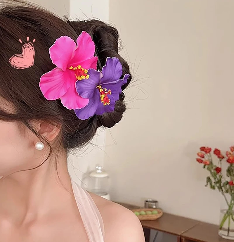 

2 шт., богемная заколка для волос с цветком яйца, женская милая заколка для отдыха на море, пляж, цветок гибискуса, заколка для волос, боковой зажим для головы, аксессуары для волос