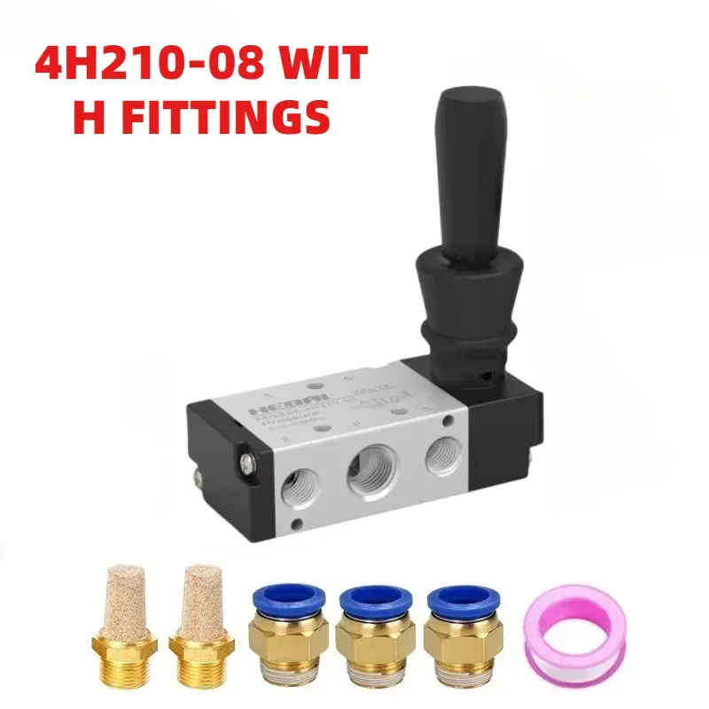 4H210-08 5/2 Way Hand Lever Operated Control Pneumatic Manual Valve With Muffler Silencer and Quick Fitting Select