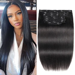 Straight Human Hair Clip in Hair Extensions for Black Women Soft Brazilian Hair Extension Clip in Straight Add Length & Volume
