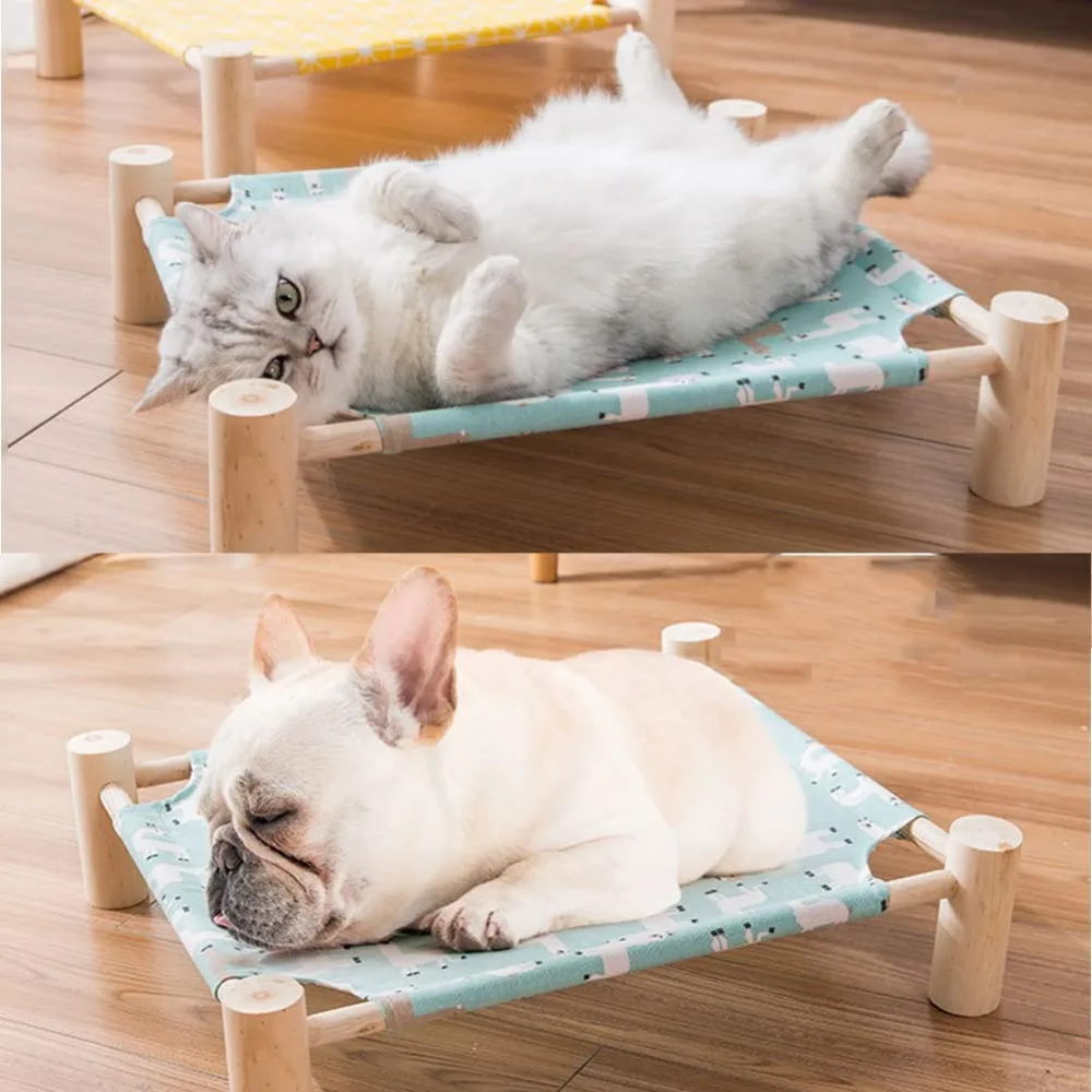 

Moisture-proof Elevated Cat Bed Breathable Detachable Cat/Dog Hammock Wooden Portable Cat Mat Four Seasons Pets Furniture