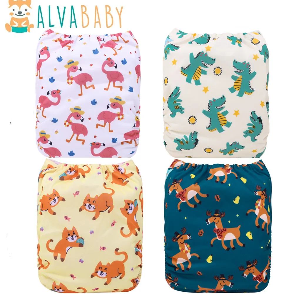 U Pick ALVABABY Animal Theme Baby Cloth Diaper Digital Positioning Reusable Diaper Modern Cloth Nappy With 1pc Microfiber Insert