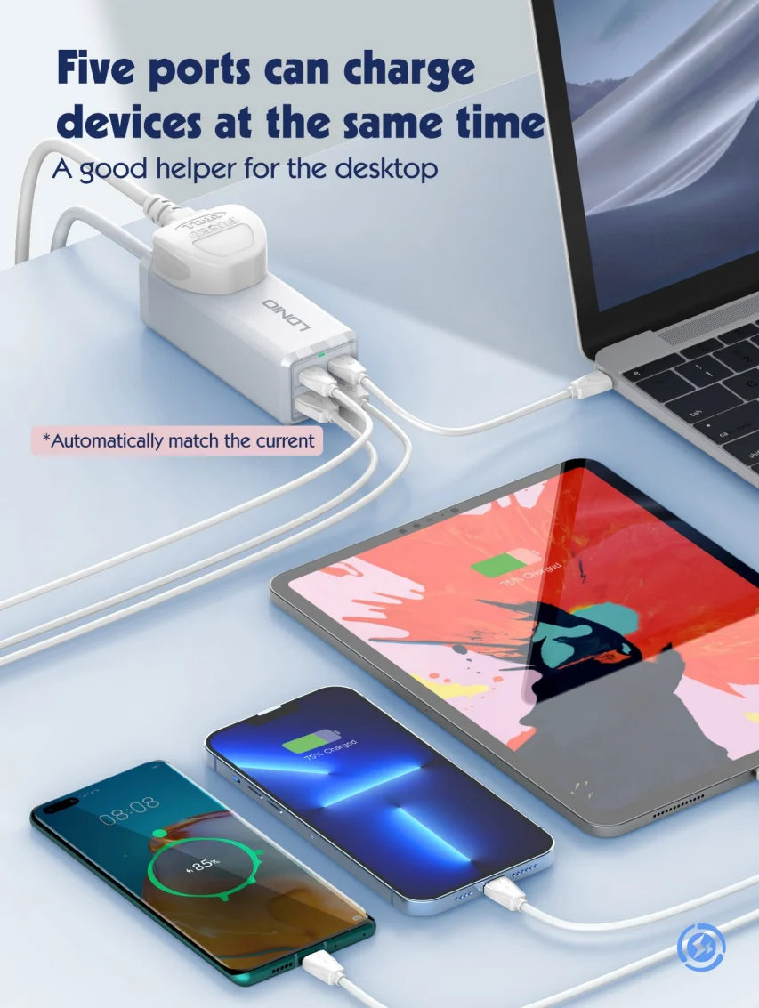 USB C Charger LDNIO PowerCombo 65W Portable Power Strip USB C Desk Charging Station with AC, 2 USB-C 2 USB-A Fast Charging