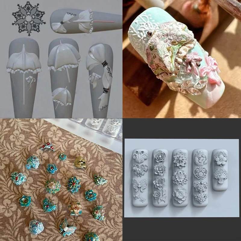الصينية الرجعية فراشة نمط سيليكون قالب الأظافر الكرتون حلم الدانتيل مظلة 3D مجوهرات الأظافر قالب الأظافر الفني والإبداعي #3