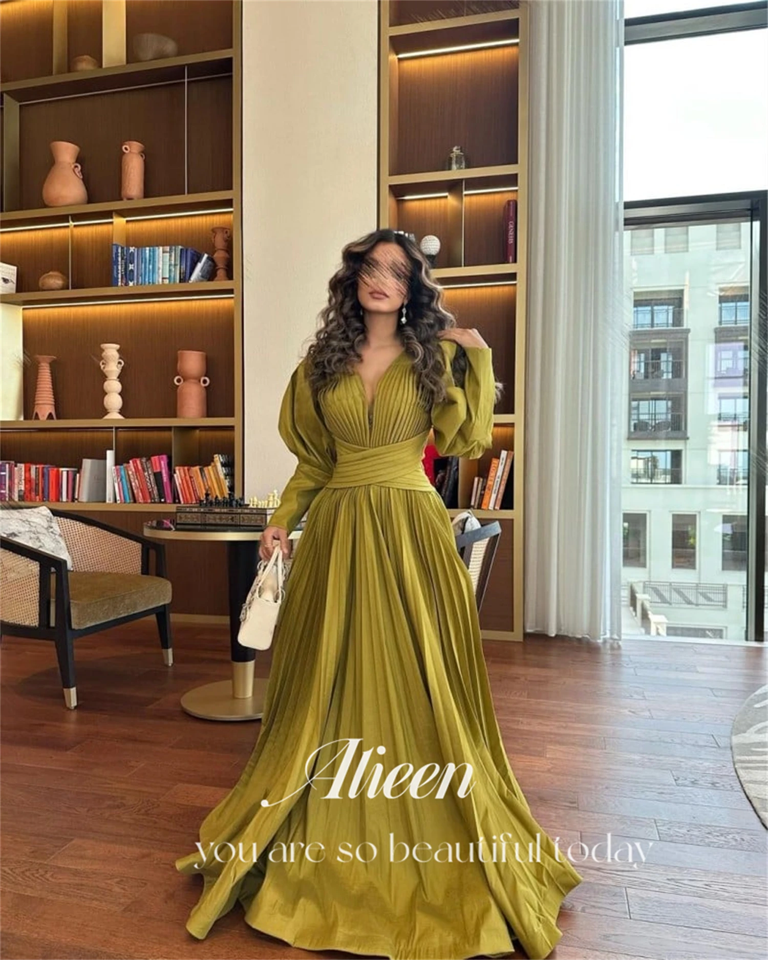 

Puff Sleeves Ball Gown Line A Green Dresses for Prom Elegant Party Women customized Special Occasion Gala Woman Female Dress