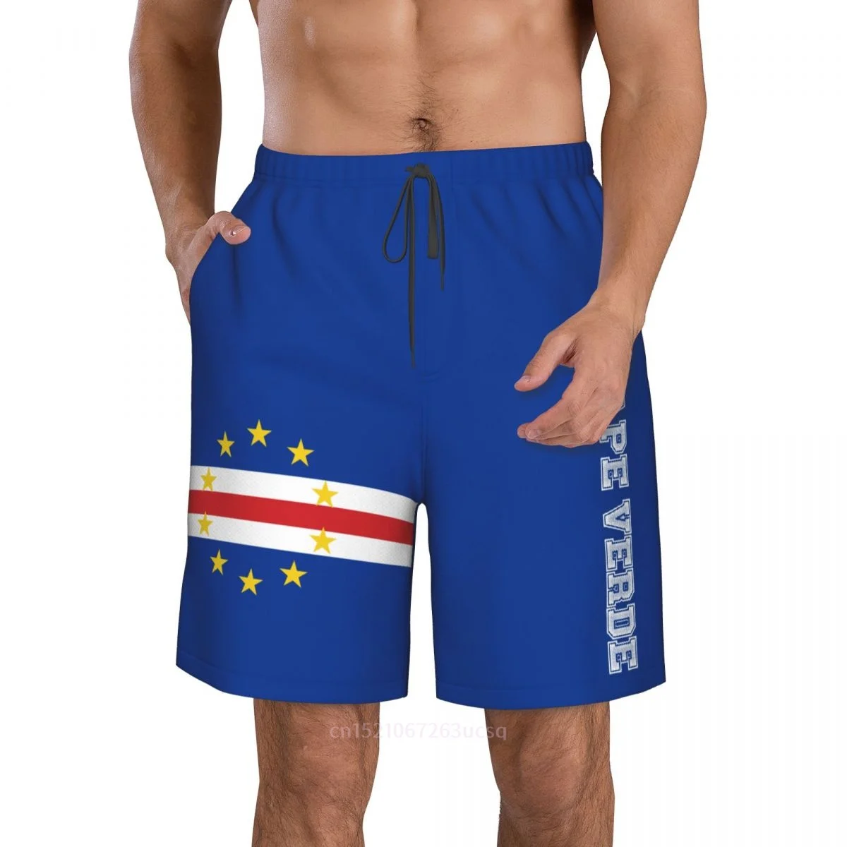 2023 Summer Polyester Cape Verde Country Flag 3D Printed Men's Board Shorts Beach Pocket Running Summer Pants