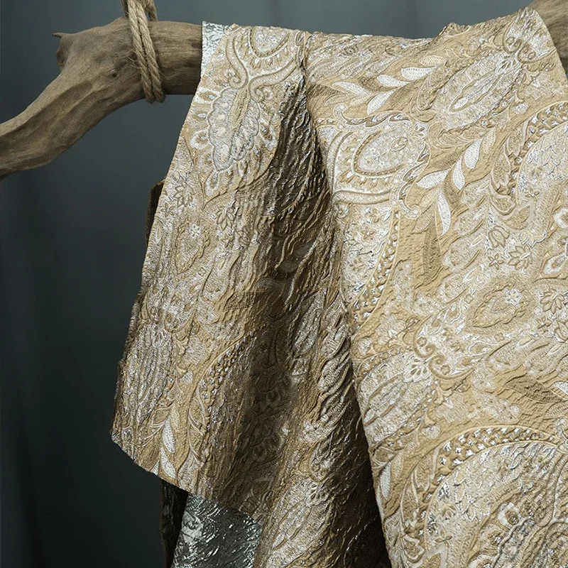 European Style Red Gold Blended Fabric Palace Shiny Silk Three Dimensional Relief Jacquard Fabric for Designer Jacket Coat