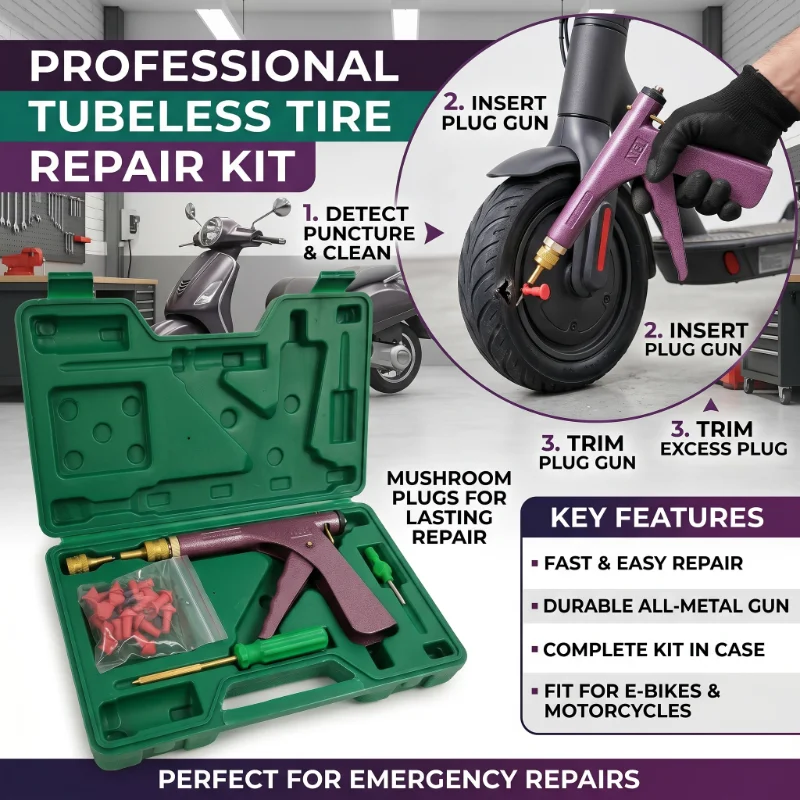 

Hot Sale Motorcycle Fast Tire Repair Tools Kit Bike Tire Repair Puncture Plug Motorcycle Wheel Vacuum Gun Kit with Mushroom Nail