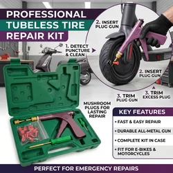 Hot Sale Motorcycle Fast Tire Repair Tools Kit Bike Tire Repair Puncture Plug Motorcycle Wheel Vacuum Gun Kit with Mushroom Nail