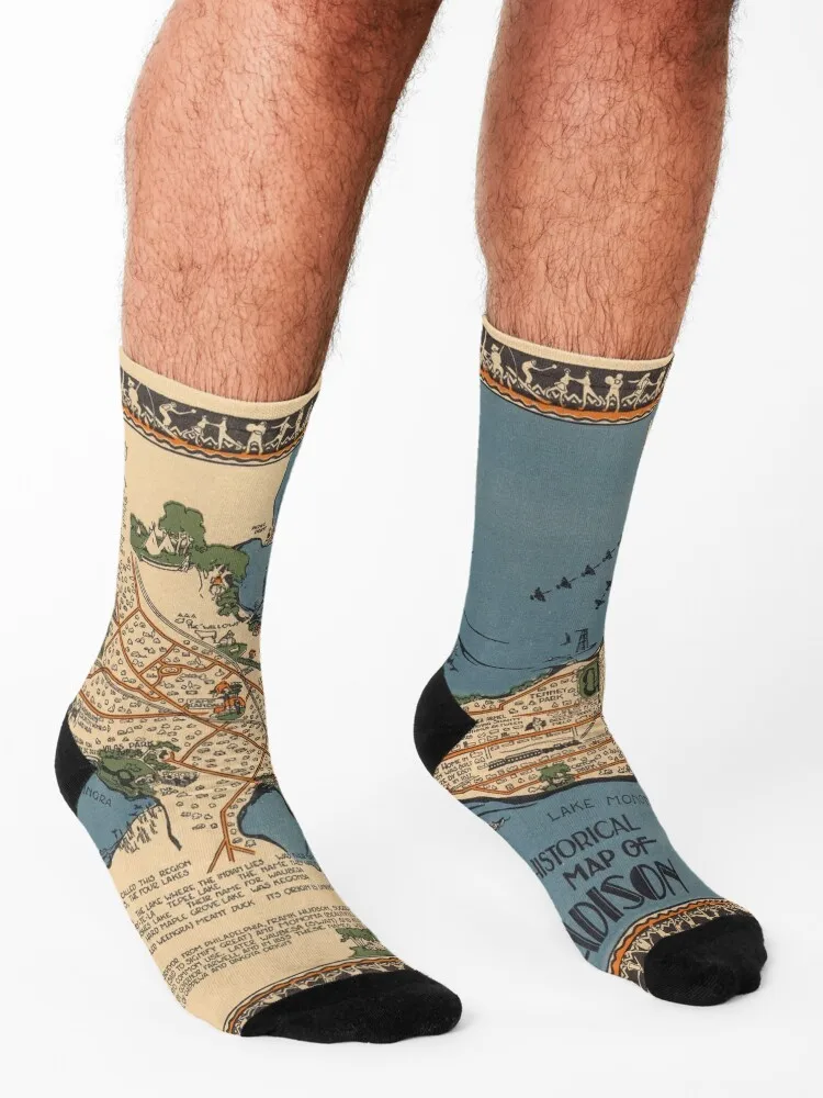 خريطة عتيقة لمديسون ويسكونسن (1924) جوارب زهرية عصرية لعيد الميلاد جوارب للنساء والرجال