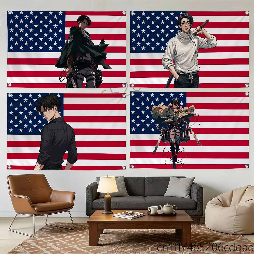 FOR Levi Ackerman Digital Printed Flag Tapestry Creative Pattern Photo Living Room Wall Art Party Outdoor Decor