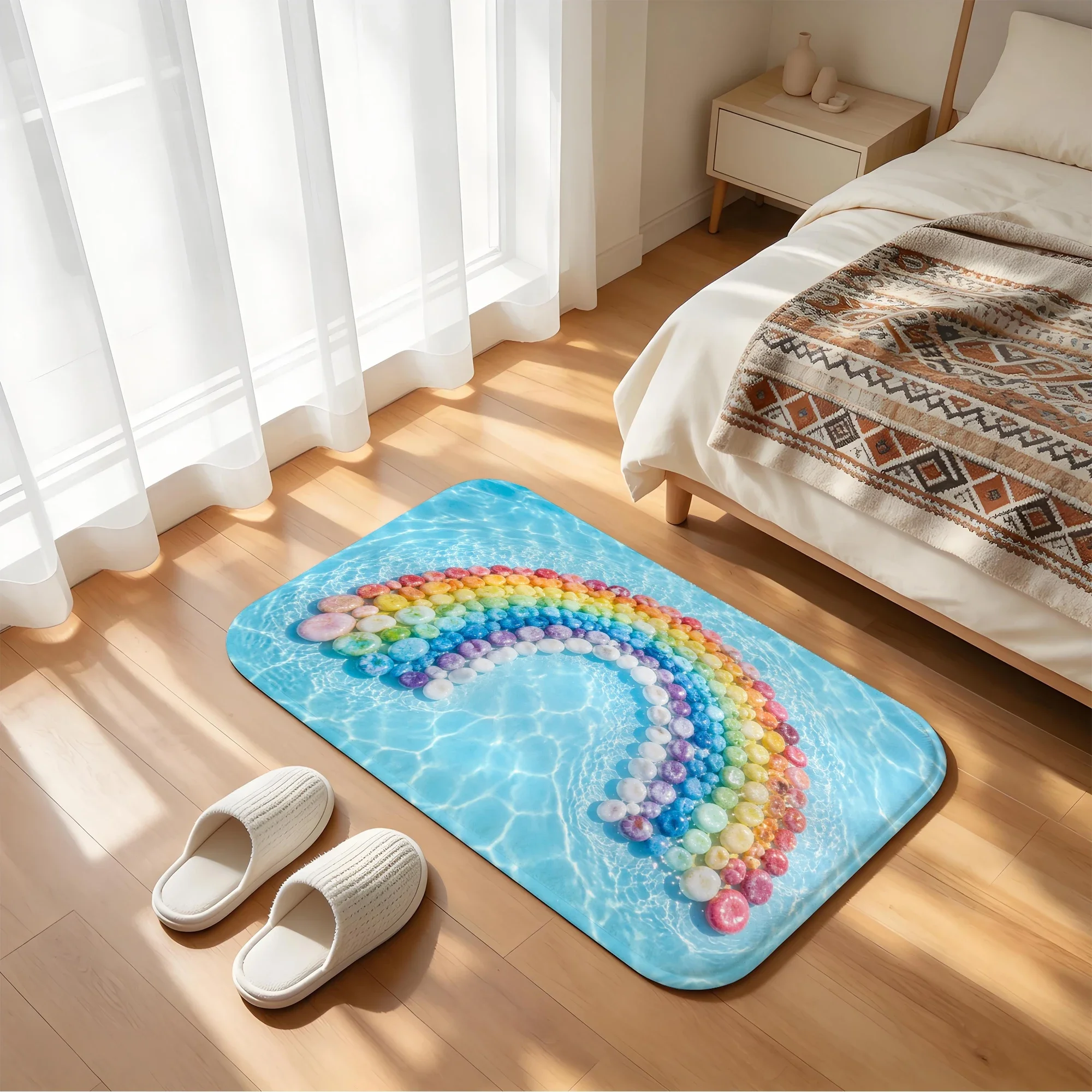 Bathroom use absorbent quick drying floor carpet home decoration flannel anti slip shower carpet pebble theme