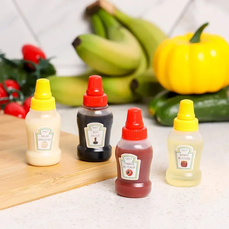 2pcs Mini Sauce Bottle Refillable Ketchup Honey Salad Containers Bottles Portable Sauce Jars Lunch Box Dressing Dispensers Box