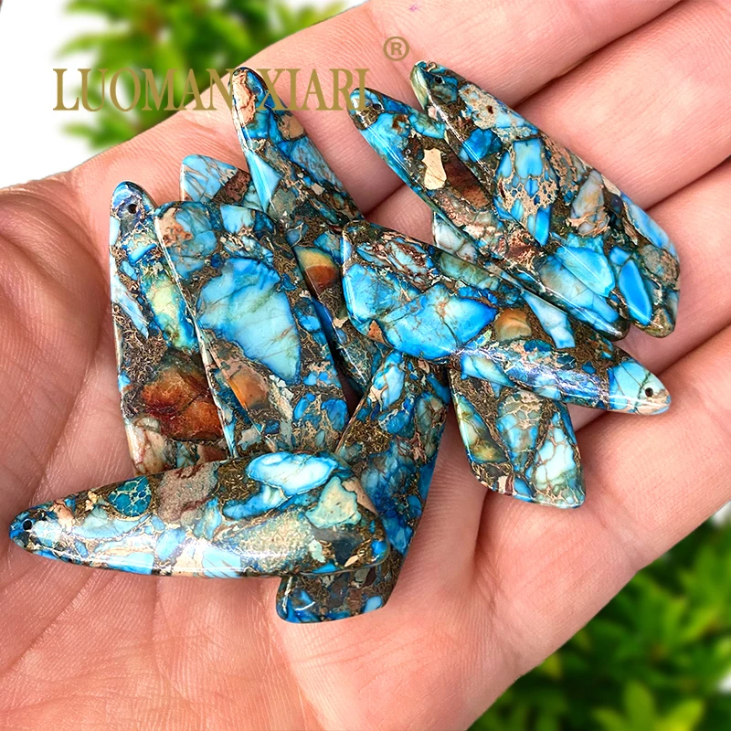 Pierre naturelle goutte d'eau pour bijoux, perles de jaspe de sédiments de mer bleus, breloques de collier de bricolage, bracelet de direction, boucles d'oreilles, 13x45mm