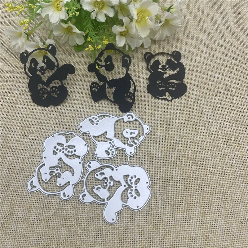 3Pcs panda coration Metal cutting dies  mold Round hole label tag Scrapbook paper craft knife mould blade punch stencils dies