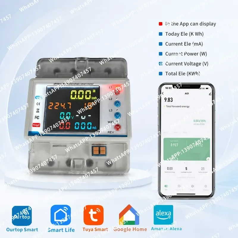 Three-phase Wifi Meter Circuit Breaker Remote Mobile Phone Control Energy Meter with Leakage Protection Color Screen Meter
