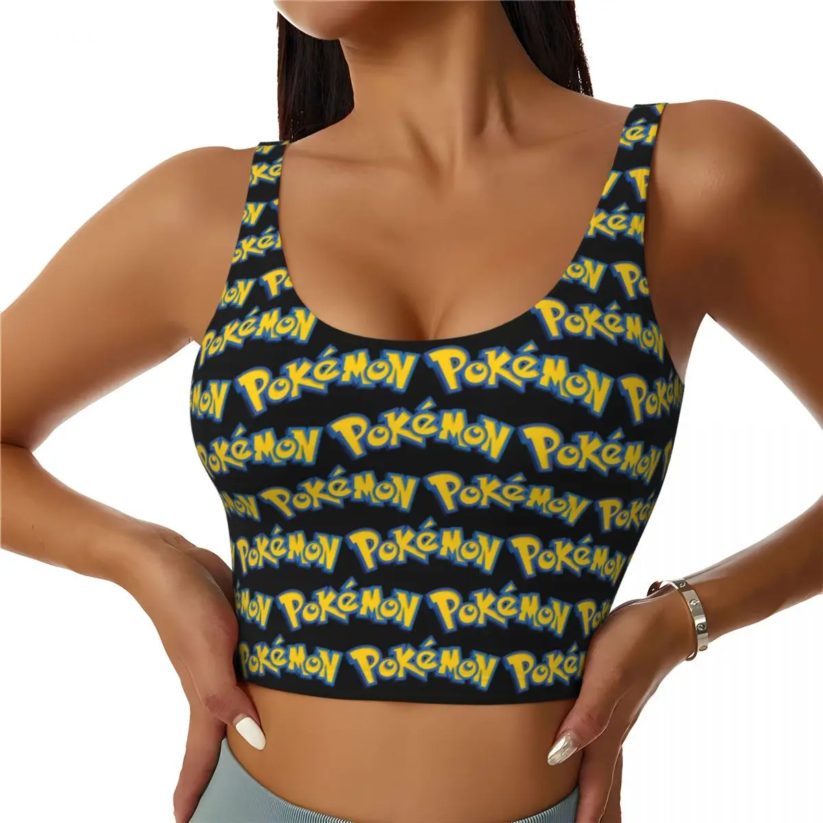 

Custom Pikachus Logo Workout Crop Tank Tops Women's Seamless Yoga Running Sports Bras