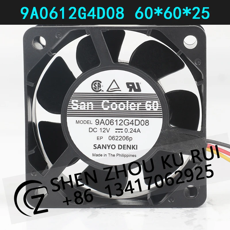 

New Sanyo 6025 60X60X25MM 6CM 5V 24V 48V DC12V 0.24A AC EC Three-wire waterproof chassis Server inverter 9A0612G4D08 Cooling fan