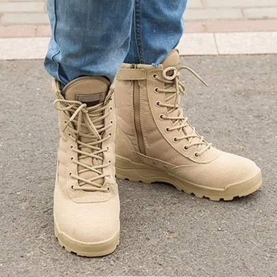 

Men's Special Forces Combat Boots Mid-Calf Work Boots round Toe Thick Bottom British Style Shoes for Hiking And Sneaking